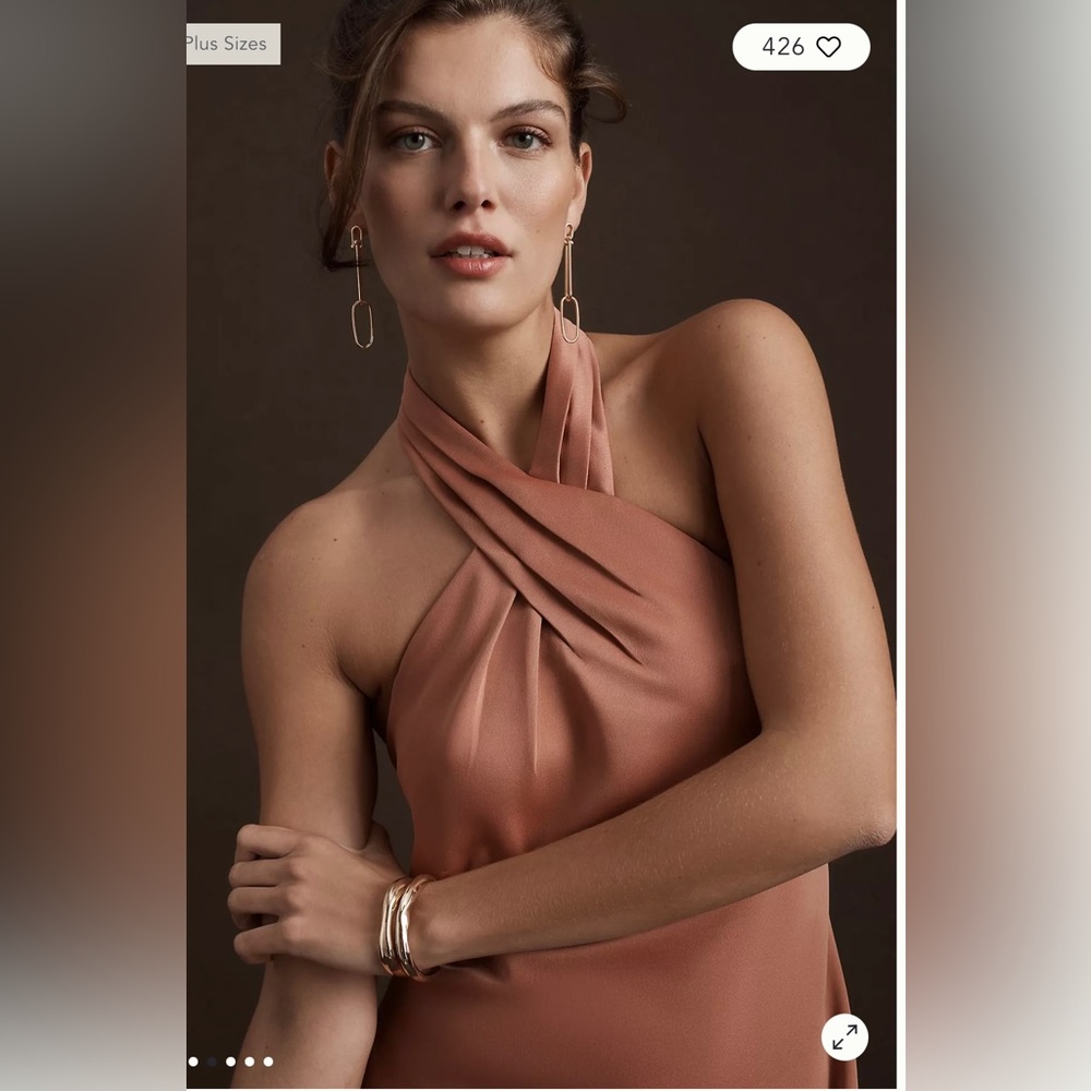 Bhldn Ruby Twist Halter Satin Gown - Size 4, Colo… - image 1